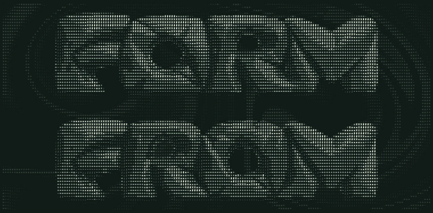 A field of ASCII characters taking the shape of the name Form From.