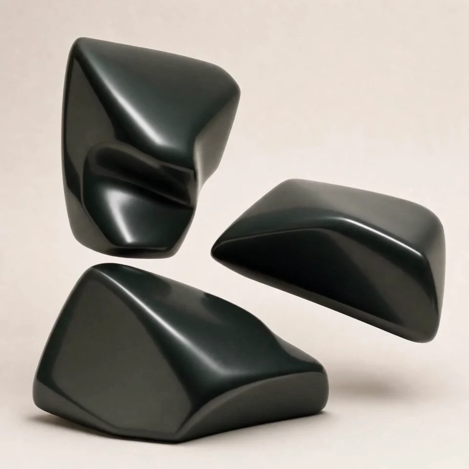 Three separate sculptural forms in an open arrangement, ready to take shape together.