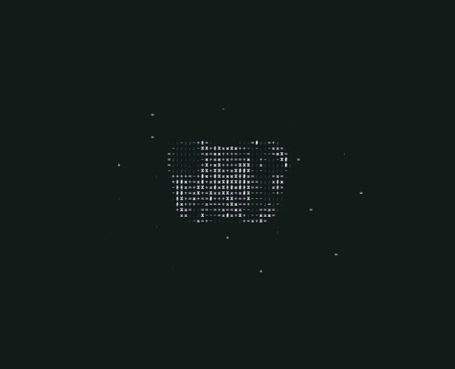 Clank, a small lilac ASCII creature with two pairs of wings and orbiting motes.